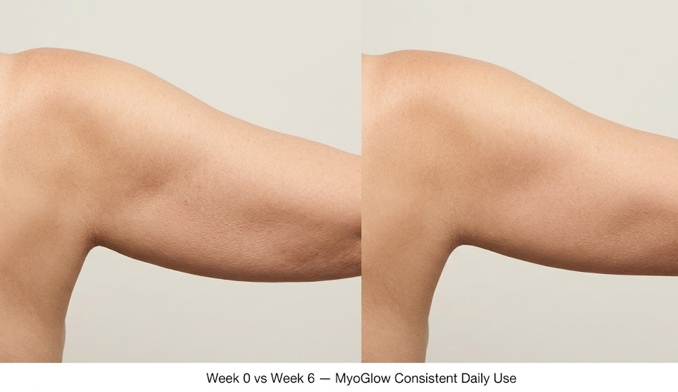 MyoGlow before and after: Week 0 vs Week 6 of consistent daily use