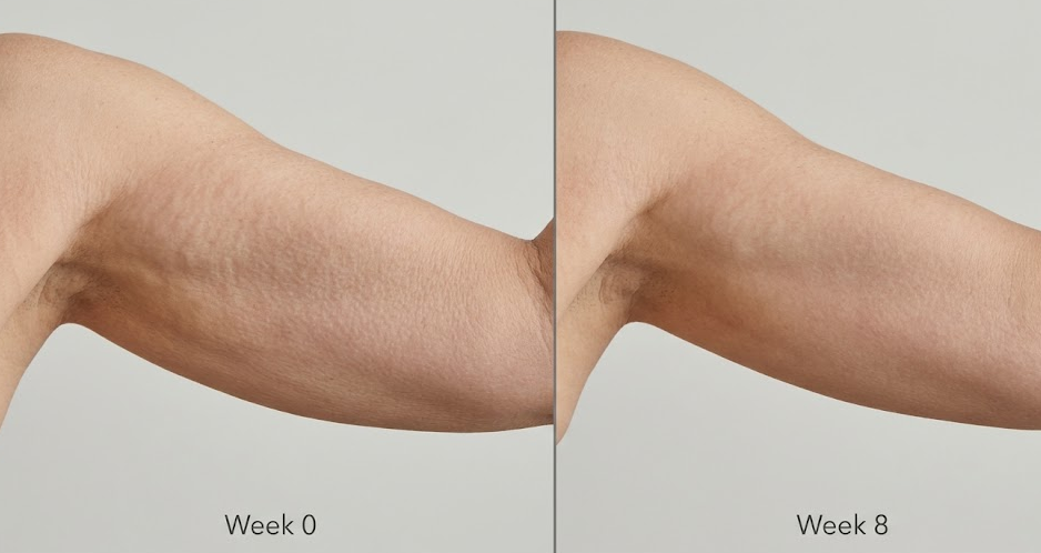 MyoGlow before and after: Week 0 and Week 8. No retouching. Consistent lighting.