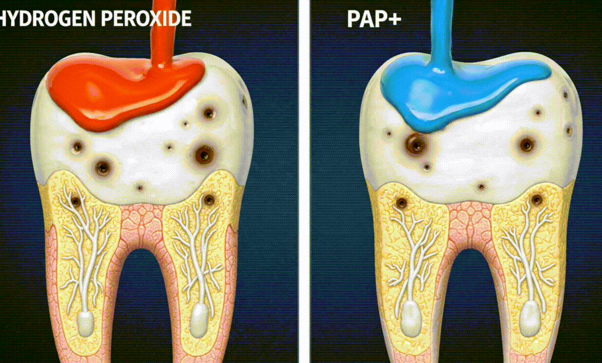 Hydrogen Peroxide vs PAP+ comparison — how each works on tooth enamel