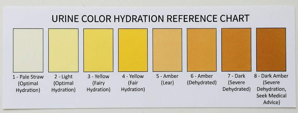 Urine Color Hydration Reference Chart, pale straw through deep amber